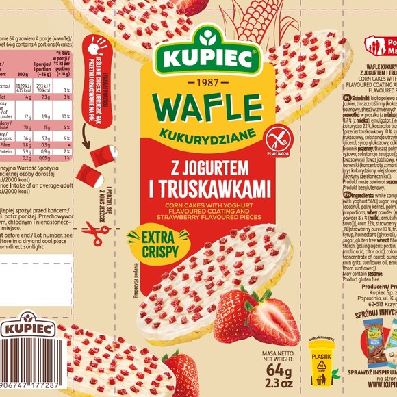 Kupiec WAFLE KUKURYDZIANE Z JOGURTEM I TRUSKAWKAMI