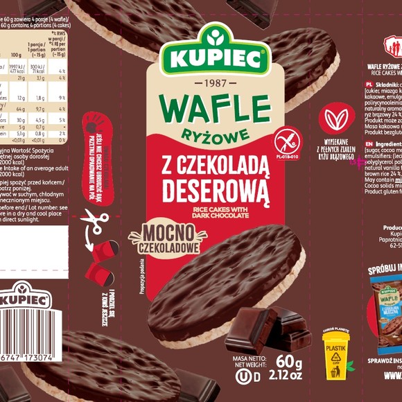 Kupiec WAFLE RYŻOWE bezglutenowe W CZEKOLADZIE DESEROWEJ