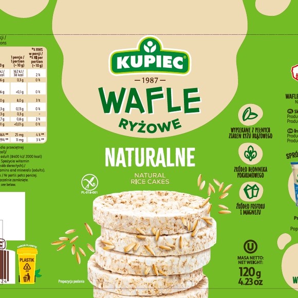 Kupiec WAFLE RYŻOWE NATURALNE bezglutenowe 120g