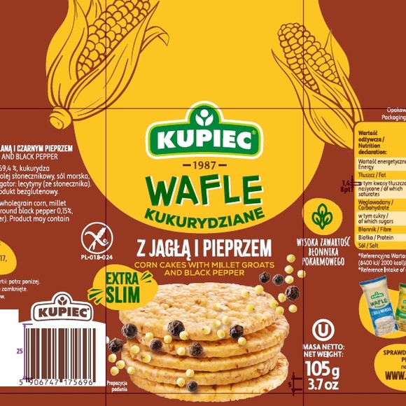 Kupiec WAFLE KUKURYDZIANE KASZA JAGLANA PIEPRZ bezglutenowe