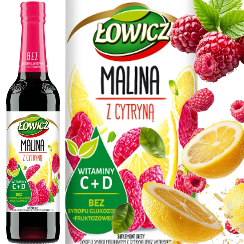 Łowicz SYROP owocowy MALINA Z CYTRYNĄ CYTRYNA z witaminą C