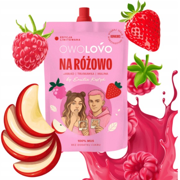 Owolovo NA RÓŻOWO MUS OWOCOWY jabłko Truskawka Malina 200g