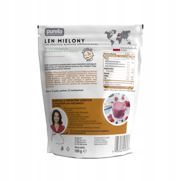 PURELLA  LEN MIELONY odtłuszczony SIEMIĘ LNIANE ZŁOTE 180g