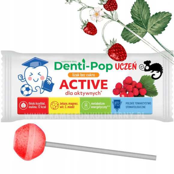 LIZAK Denti-Pop UCZEŃ smak POZIOMKA 10szt BEZ CUKRU MNIAM active Starpharma LIZAK Denti-Pop UCZEŃ smak POZIOMKA 10szt BEZ CUKRU MNIAM active Starpharma