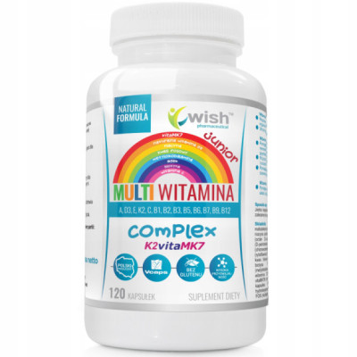 MULTIWITAMINA COMPLEX JUNIOR dla dzieci D3 K2 C E A z grupy B 120kaps WISH