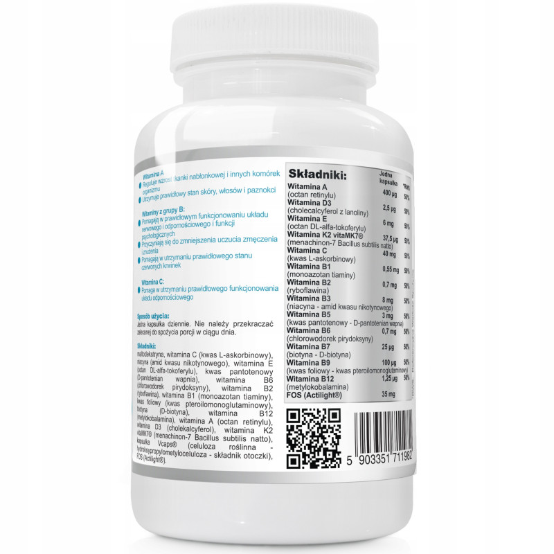 MULTIWITAMINA COMPLEX JUNIOR dla dzieci D3 K2 C E A z grupy B 120kaps WISH