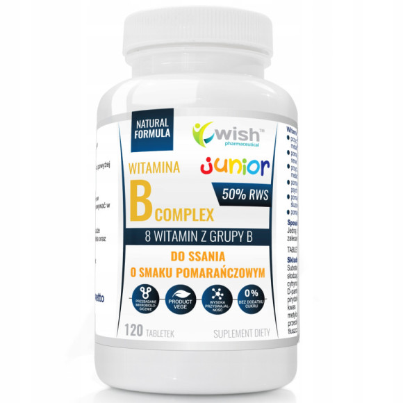 WITAMINA B COMPLEX JUNIOR do ssania B1 B2 B3 B5 B6 B7 B9 B12 50% RWS 120 tabletek WITAMINA B COMPLEX JUNIOR do ssania B1 B2 B3 B5 B6 B7 B9 B12 50% RWS 120 tabletek