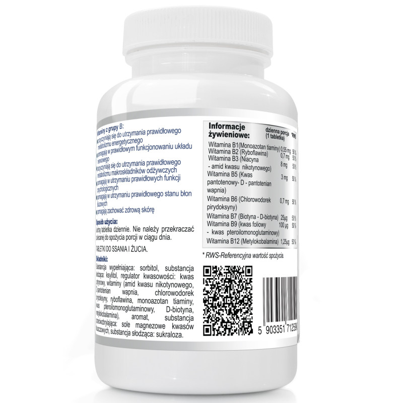 WITAMINA B COMPLEX JUNIOR do ssania B1 B2 B3 B5 B6 B7 B9 B12 50% RWS 120 tabletek