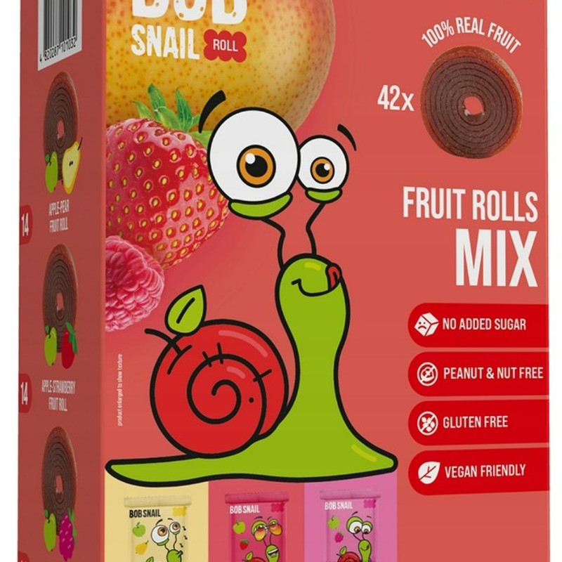 BOB SNAIL rollsy owocowe 420g zestaw 42szt MIX smaki BEZ