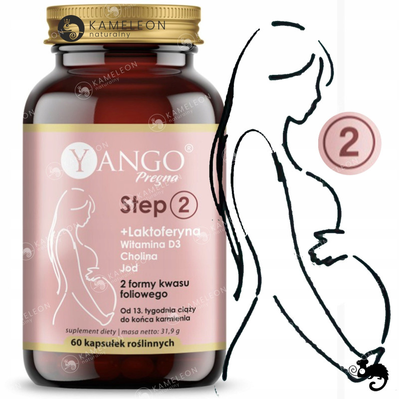 Yango PREGNA STEP 2 + LAKTOFERYNA JOD d3 CIĄŻA od 13 tyg + KARMIENIE 60kaps