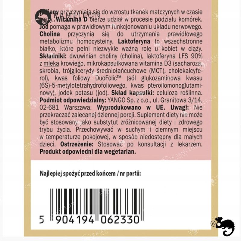 Yango PREGNA STEP 2 + LAKTOFERYNA JOD d3 CIĄŻA od 13 tyg + KARMIENIE 60kaps