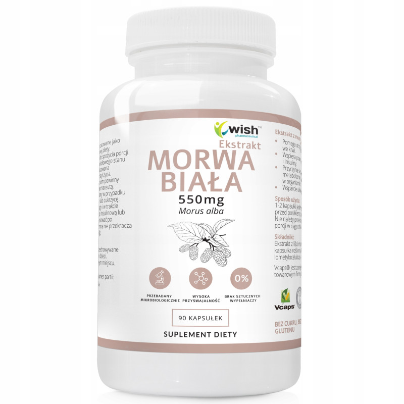 MORWA BIAŁA ekstrakt Z MORWY 550mg wsparcie: POZIOM CUKRU CUKRZYCA 90k WISH