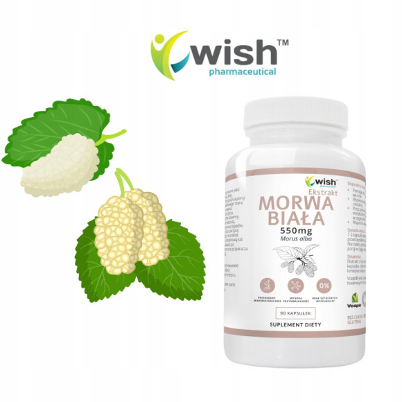 MORWA BIAŁA ekstrakt Z MORWY 550mg wsparcie: POZIOM CUKRU CUKRZYCA 90k WISH MORWA BIAŁA ekstrakt Z MORWY 550mg wsparcie: POZIOM CUKRU CUKRZYCA 90k WISH