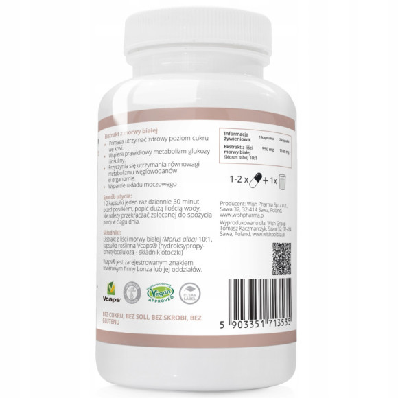 MORWA BIAŁA ekstrakt Z MORWY 550mg wsparcie: POZIOM CUKRU CUKRZYCA 90k WISH MORWA BIAŁA ekstrakt Z MORWY 550mg wsparcie: POZIOM CUKRU CUKRZYCA 90k WISH