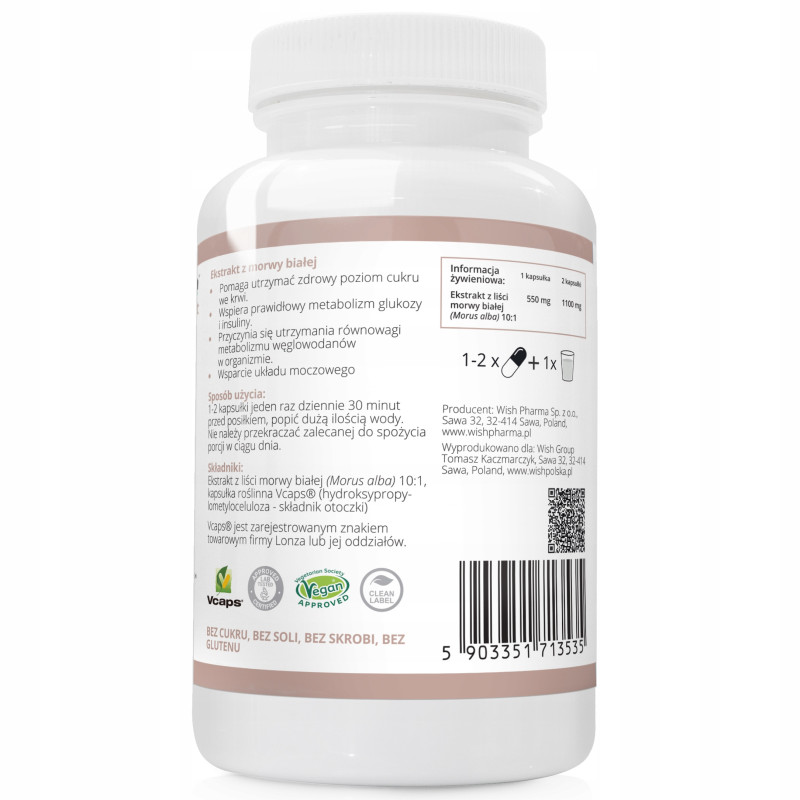 MORWA BIAŁA ekstrakt Z MORWY 550mg wsparcie: POZIOM CUKRU CUKRZYCA 90k WISH