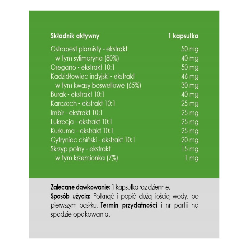 Yango FORMUŁA NA TRAWIENIE Ostropest Oregano Kurkuma Karczoch i inne 50kaps
