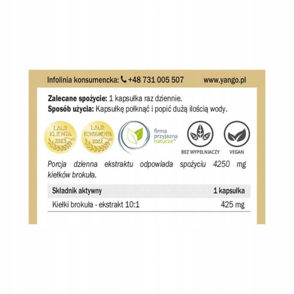 Yango KIEŁKI BROKUŁA ekstrakt 10:1 wsparcie: ODPORNOŚĆ ANTYOKSYDACJA 90kaps Yango KIEŁKI BROKUŁA ekstrakt 10:1 wsparcie: ODPORNOŚĆ ANTYOKSYDACJA 90kaps