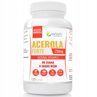 ACEROLA FORTE 250mg 120 past. DO SSANIA O SMAKU WIŚNI naturalna WITAMINA C