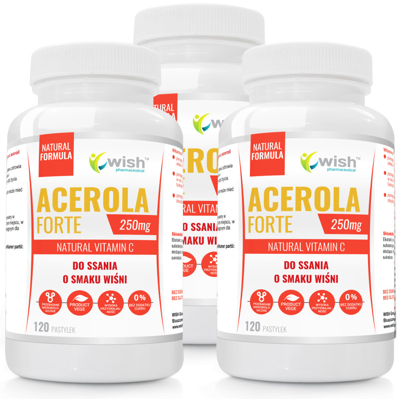 ACEROLA FORTE 250mg 120 past. DO SSANIA O SMAKU WIŚNI naturalna WITAMINA C