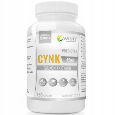 CYNK 15mg GLUKONIAN CYNKU + PREBIOTYK 180kaps WISH wsparcie ODPORNOŚĆ SKÓRA