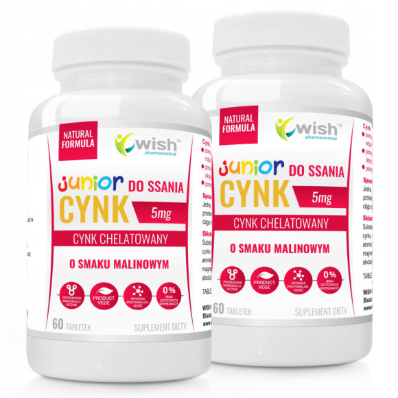 CYNK DO SSANIA JUNIOR 5mg WISH o smaku MALINOWYM 60tabl wsparcie ODPORNOŚĆ CYNK DO SSANIA JUNIOR 5mg WISH o smaku MALINOWYM 60tabl wsparcie ODPORNOŚĆ