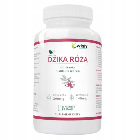 DZIKA RÓŻA 200mg WITAMINA C 120mg 120past. do ssania O SMAKU SZAŁWII WISH DZIKA RÓŻA 200mg WITAMINA C 120mg 120past. do ssania O SMAKU SZAŁWII WISH