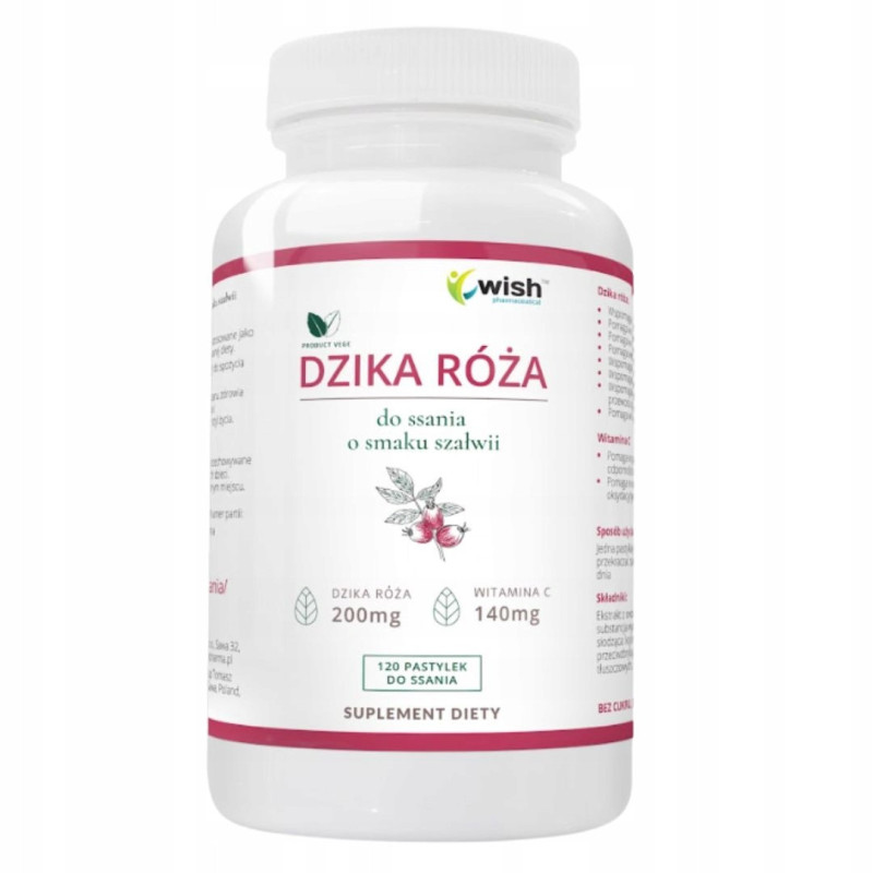 DZIKA RÓŻA 200mg WITAMINA C 120mg 120past. do ssania O SMAKU SZAŁWII WISH