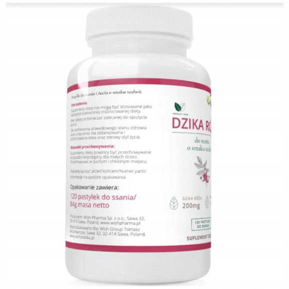 DZIKA RÓŻA 200mg WITAMINA C 120mg 120past. do ssania O SMAKU SZAŁWII WISH DZIKA RÓŻA 200mg WITAMINA C 120mg 120past. do ssania O SMAKU SZAŁWII WISH