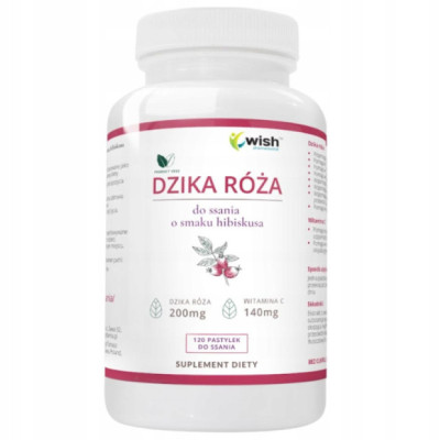 DZIKA RÓŻA 200mg WITAMINA C 140mg 120 past do ssania O SMAKU HIBISKUSA WISH