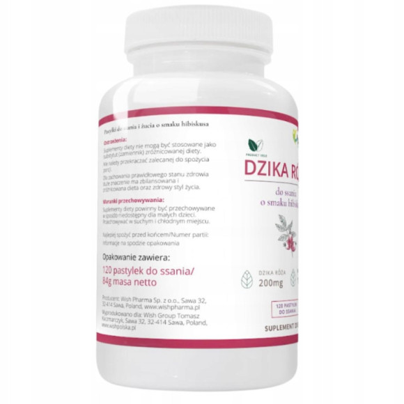 DZIKA RÓŻA 200mg WITAMINA C 140mg 120 past do ssania O SMAKU HIBISKUSA WISH DZIKA RÓŻA 200mg WITAMINA C 140mg 120 past do ssania O SMAKU HIBISKUSA WISH