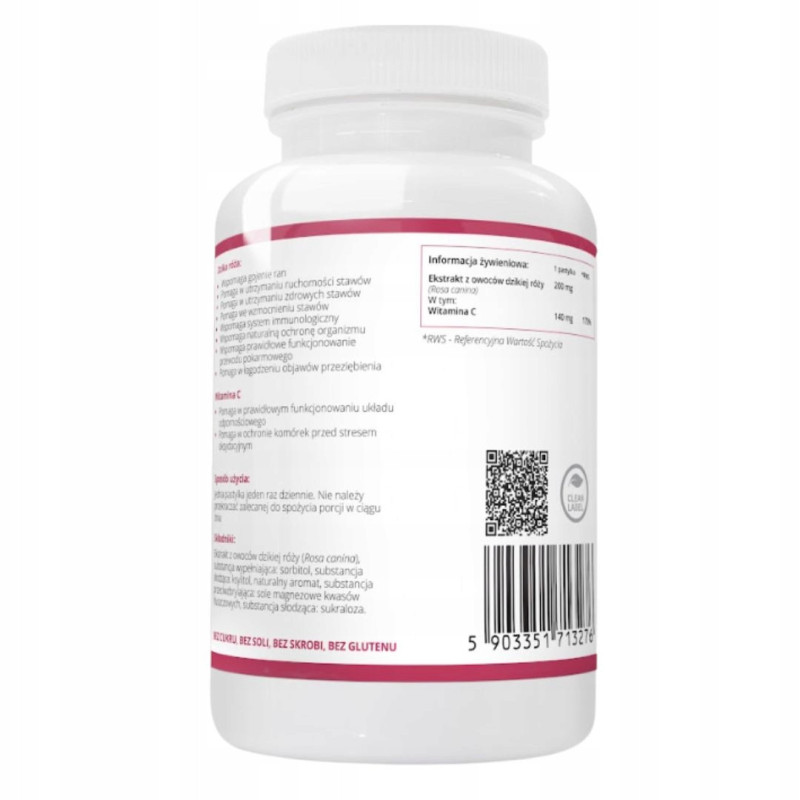 DZIKA RÓŻA 200mg WITAMINA C 140mg 120 past do ssania O SMAKU HIBISKUSA WISH