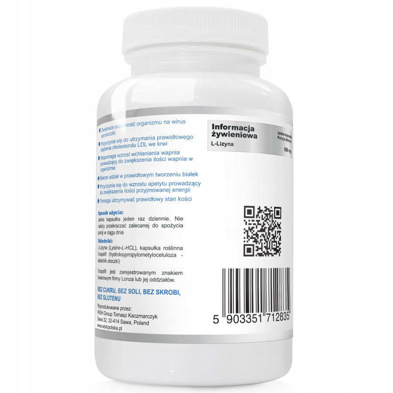 L-LIZYNA LYSINE FORTE 500mg 120 kaps WISH wsparcie ODPORNOŚĆ OPRYSZCZKA