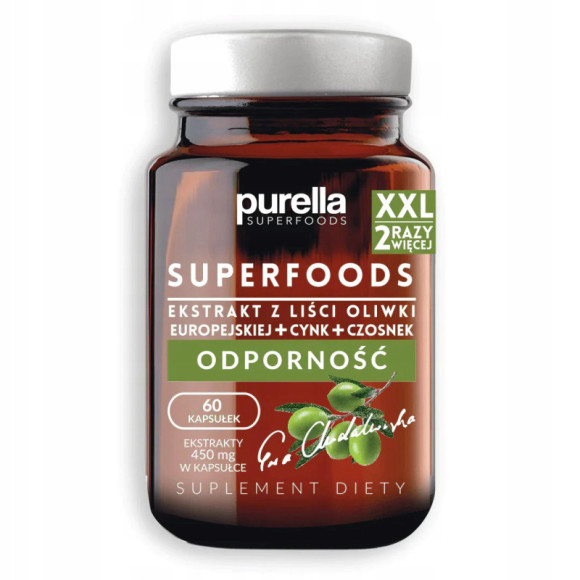 PURELLA SUPERFOODS suplement ODPORNOŚĆ Oliwka Czosnek Cynk Piperyna 60 kaps PURELLA SUPERFOODS suplement ODPORNOŚĆ Oliwka Czosnek Cynk Piperyna 60 kaps