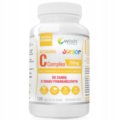 WISH WITAMINA C COMPLEX JUNIOR do ssania o smaku POMARANCZOWYM 120 !DATA!