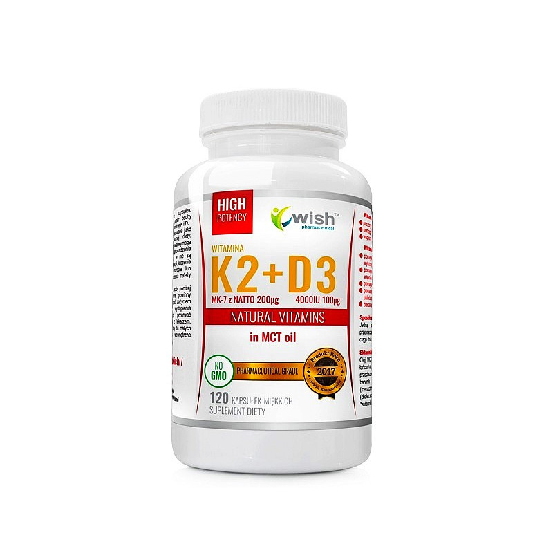 WITAMINA K2 MK7 200mikrogram + D3 4000IU 120kaps WISH wsparcie ZDROWE MOCNE KOŚCI