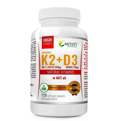 WITAMINA K2 MK7 200mikrogram + D3 4000IU 120kaps WISH wsparcie ZDROWE MOCNE KOŚCI