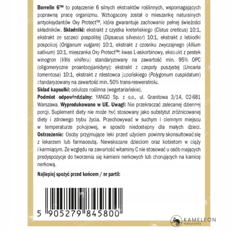 Yango BORRELIN 6 protokół BUHNERA NA BORELIOZĘ BORELIOZA 490mg 100kps