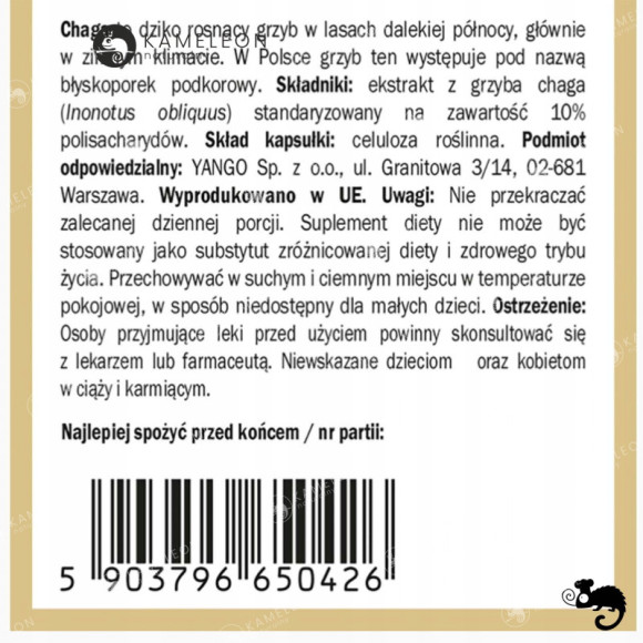 Yango Grzyb CHAGA ekstrakt wsparcie: ODPORNOŚĆ PRZECIW BAKTERIOM 90kaps Yango Grzyb CHAGA ekstrakt wsparcie: ODPORNOŚĆ PRZECIW BAKTERIOM 90kaps