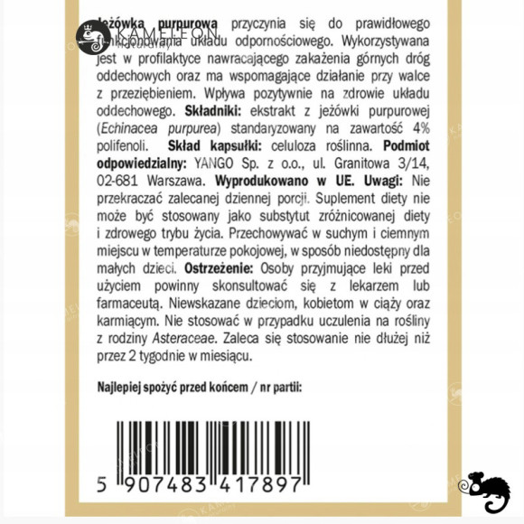 Yango JEŻÓWKA PURPUROWA ECHINACEA wsparcie: ODPORNOŚĆ U. ODDECHOWY 60kaps Yango JEŻÓWKA PURPUROWA ECHINACEA wsparcie: ODPORNOŚĆ U. ODDECHOWY 60kaps