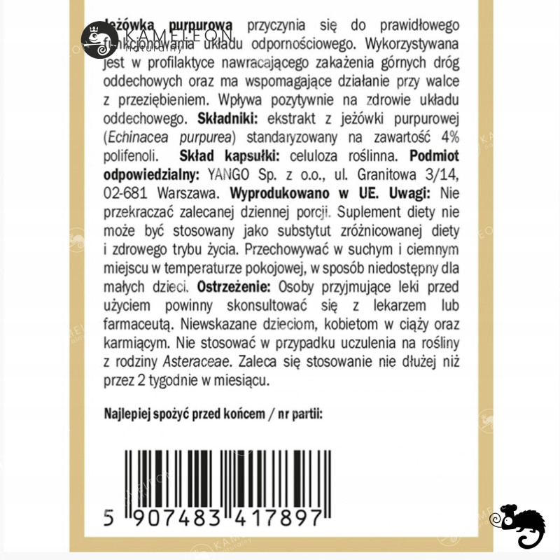 Yango JEŻÓWKA PURPUROWA ECHINACEA wsparcie: ODPORNOŚĆ U. ODDECHOWY 60kaps