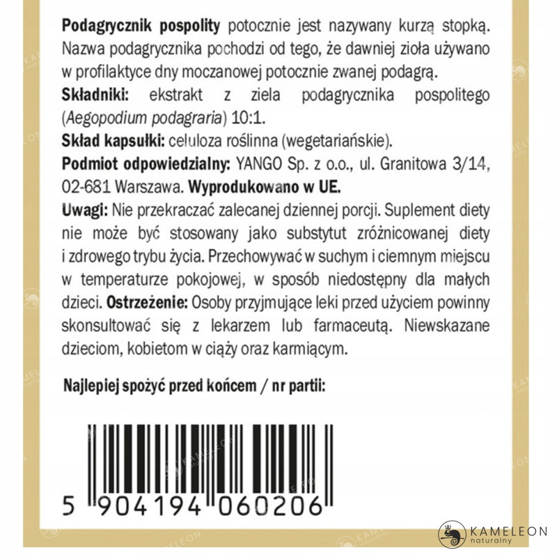 Yango PODAGRYCZNIK POSPOLITY EKSTRAKT 420mg wsparcie: TRAWIENIE 90kps 3 mce