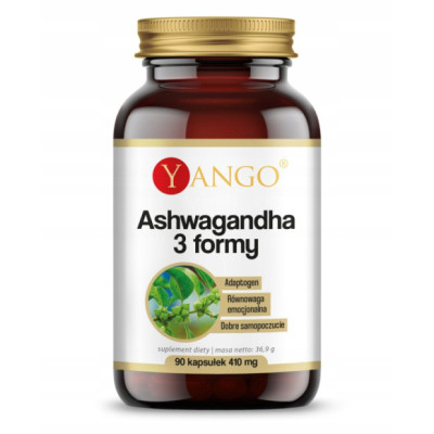 ASHWAGANDHA 3 FORMY 90 kaps. Yango ODPORNOŚĆ UKŁAD NERWOWY STRES NIEPOKÓJ