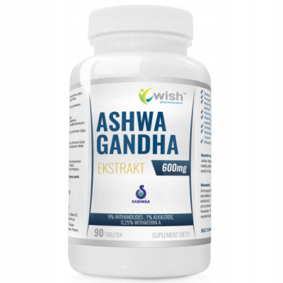 ASHWAGANDHA ekstrakt 600mg 90tbl na 3 mce WISH wsparcie STRES Układ NERWOWY