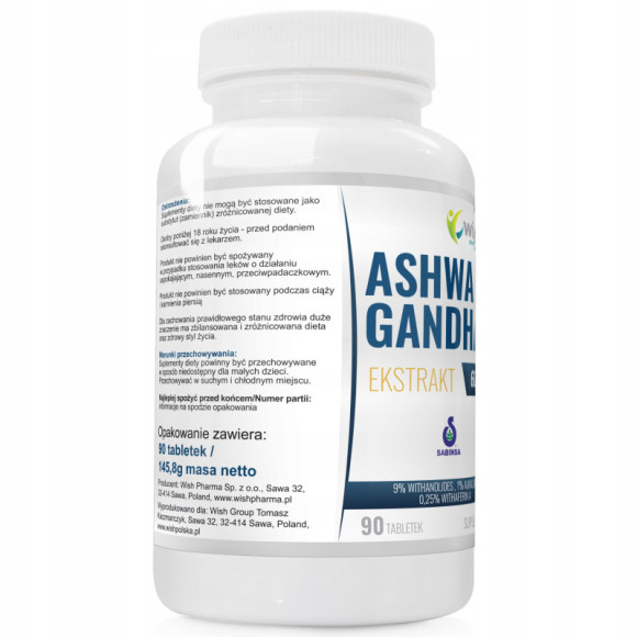 ASHWAGANDHA ekstrakt 600mg 90tbl na 3 mce WISH wsparcie STRES Układ NERWOWY ASHWAGANDHA ekstrakt 600mg 90tbl na 3 mce WISH wsparcie STRES Układ NERWOWY