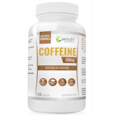 COFFEINE KOFEINA BEZWODNA 200mg 120tabl WISH wsparcie KONCENTRACJA NASTRÓJ