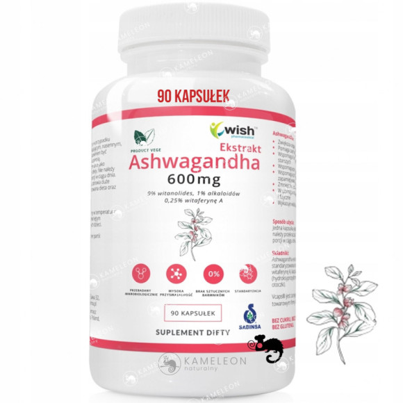 WISH ASHWAGANDHA 600mg ekstrakt pomoc na WZMOCNIENIE WITALNOŚĆ 90kaps 3m-ce WISH ASHWAGANDHA 600mg ekstrakt pomoc na WZMOCNIENIE WITALNOŚĆ 90kaps 3m-ce