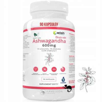 WISH ASHWAGANDHA 600mg ekstrakt pomoc na WZMOCNIENIE WITALNOŚĆ 90kaps 3m-ce