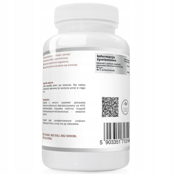WISH Grzyb LIONS MANE 500mg SOPLÓWKA JEŻOWATA 60kapsułek wsparcie ODPORNOŚĆ