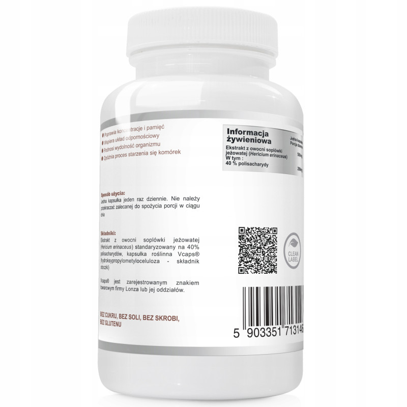 WISH Grzyb LIONS MANE 500mg SOPLÓWKA JEŻOWATA 60kapsułek wsparcie ODPORNOŚĆ