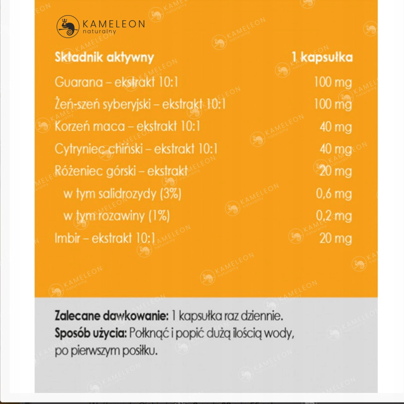 Yango Panaseus ENERGIA Guarana Żeń-szeń Różeniec Maca Cytryniec Imbir 50k